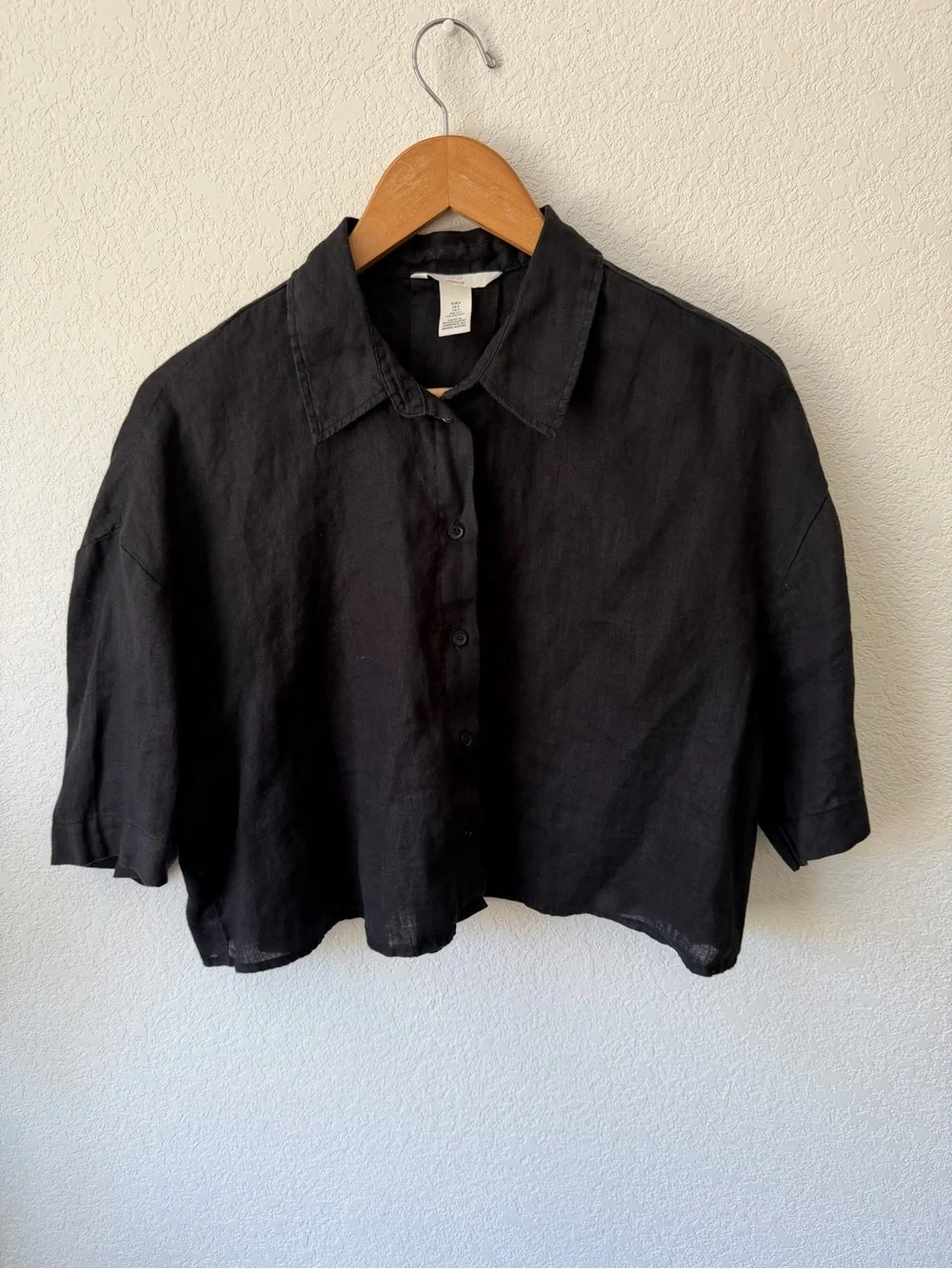 H&M Black Linen Short-Sleeve Button Shirt - Picture 1 of 6